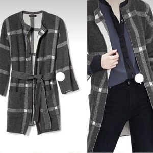 Banana Republic grey wool blend windowpane wrap jacket.  XXS